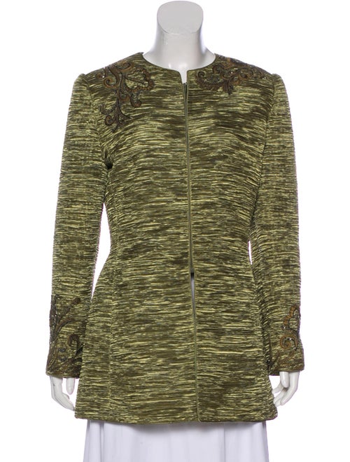 Mary McFadden Embellished Silk Coat Green