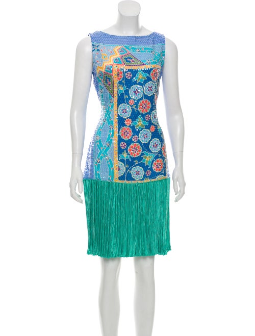 Mary McFadden Sequin Printed Dress Blue