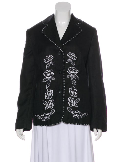 Mary McFadden Linen Embroidered Blazer Black