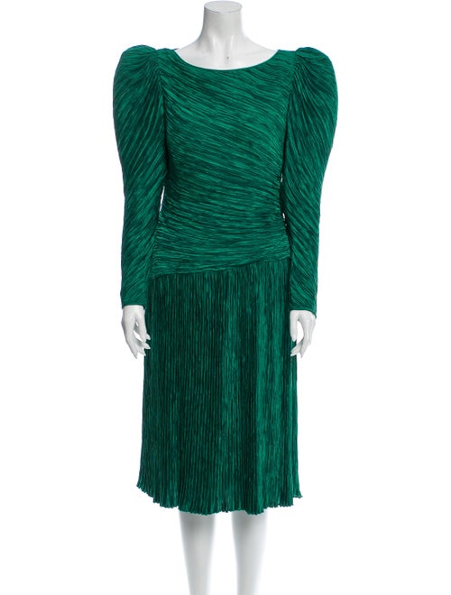 Mary McFadden Scoop Neck Midi Length Dress Green