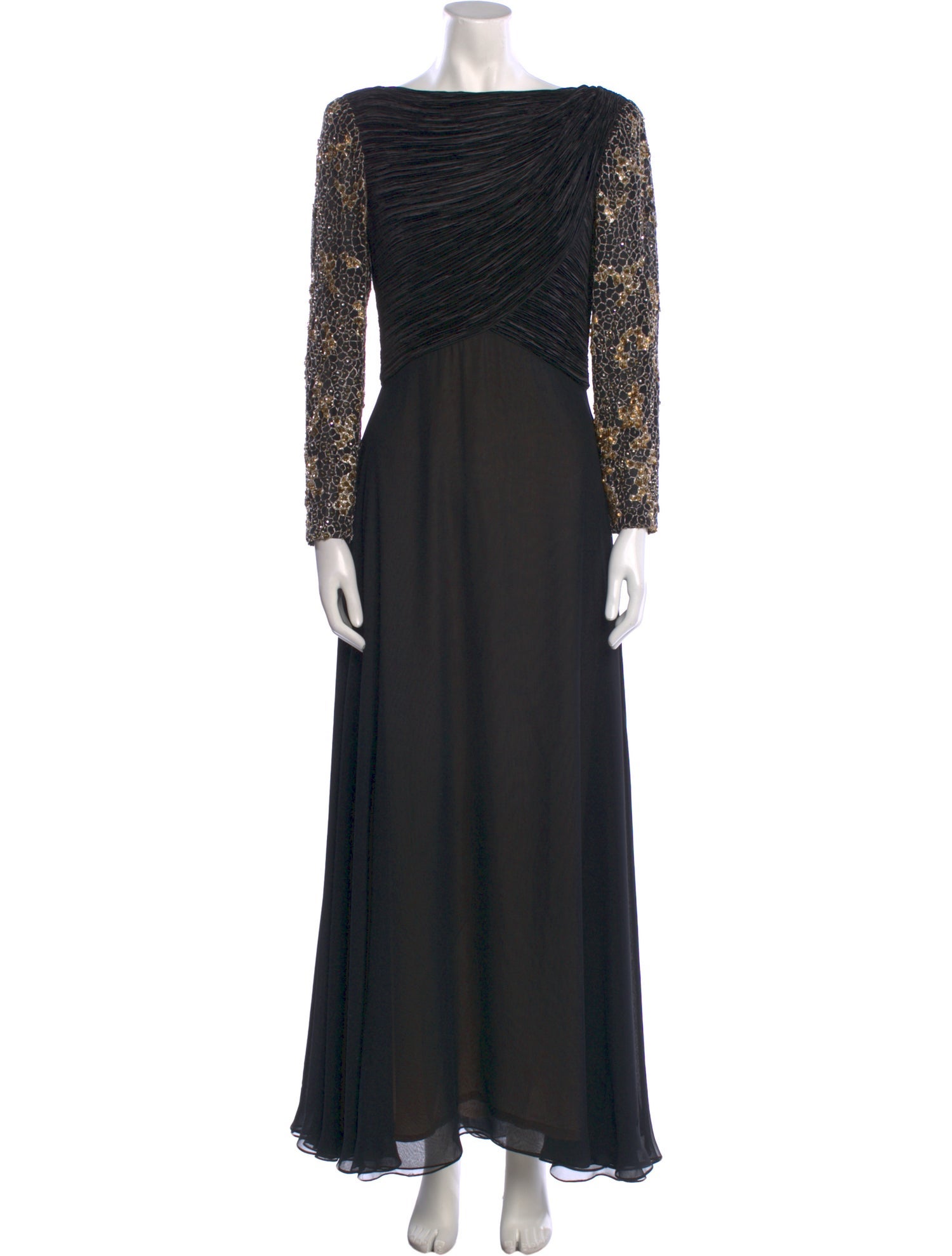 Mary McFadden Bateau Neckline Long Dress