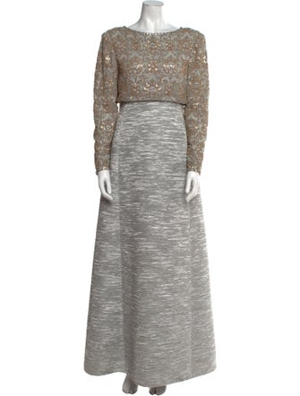 Mary McFadden Bateau Neckline Long Dress