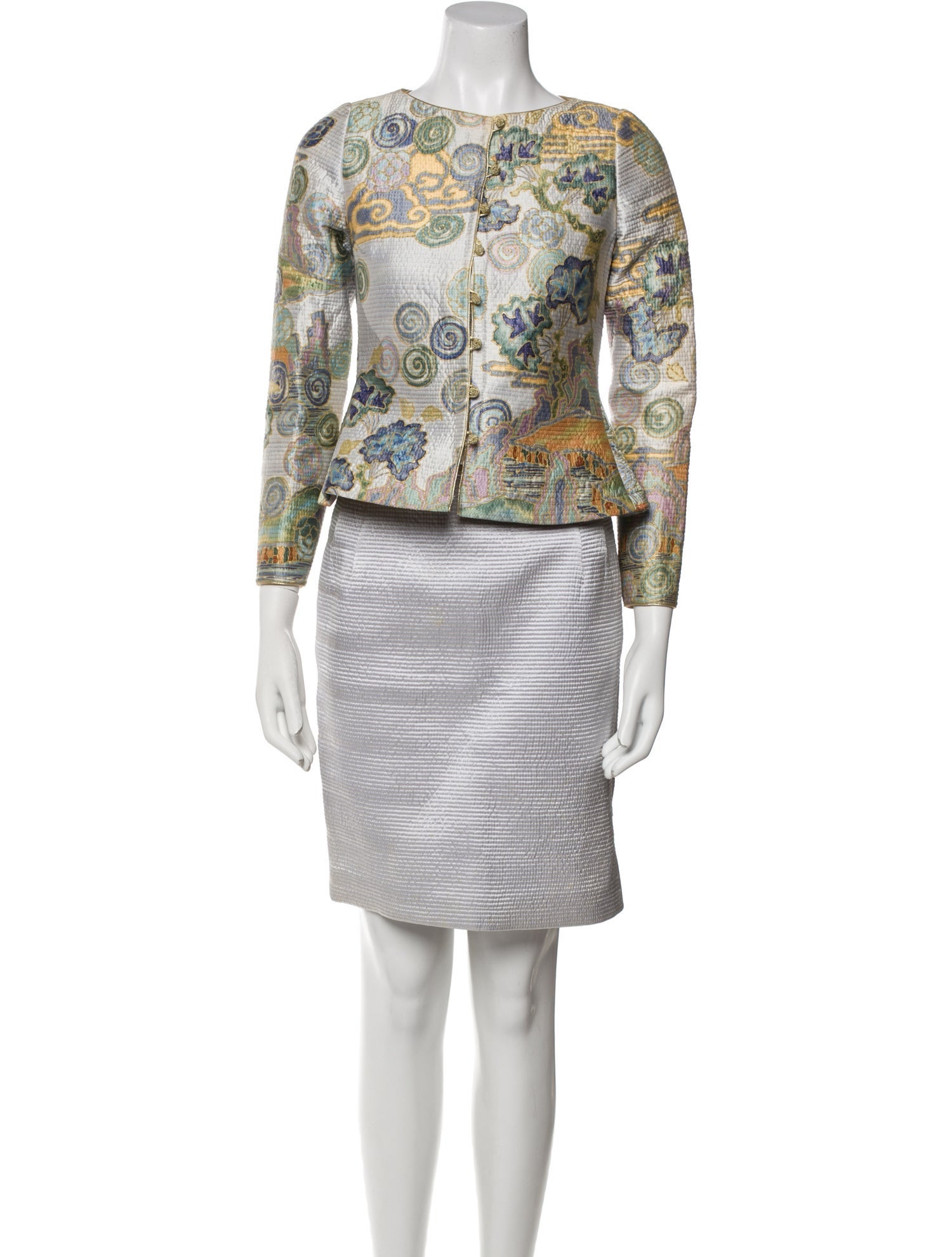 Mary McFadden Silk Striped Skirt Suit
