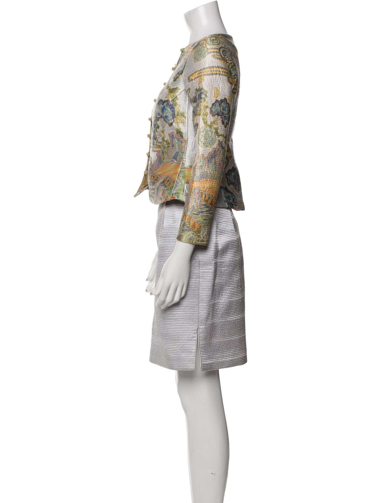 Mary McFadden Silk Striped Skirt Suit