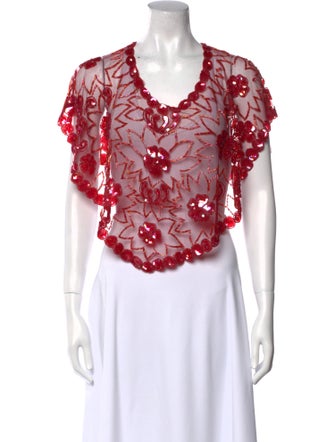 Mary McFadden Nylon Floral Print Crop Top