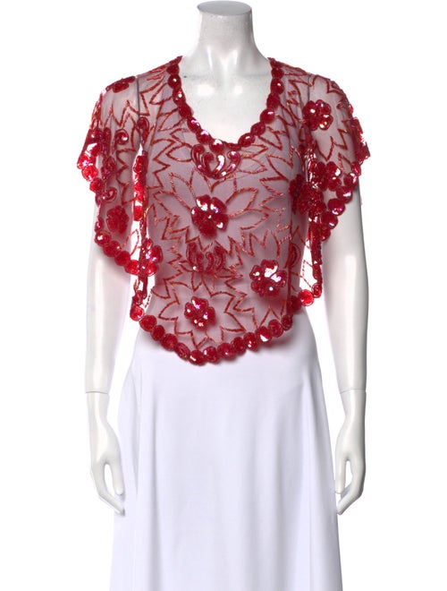 Mary McFadden Nylon Floral Print Crop Top