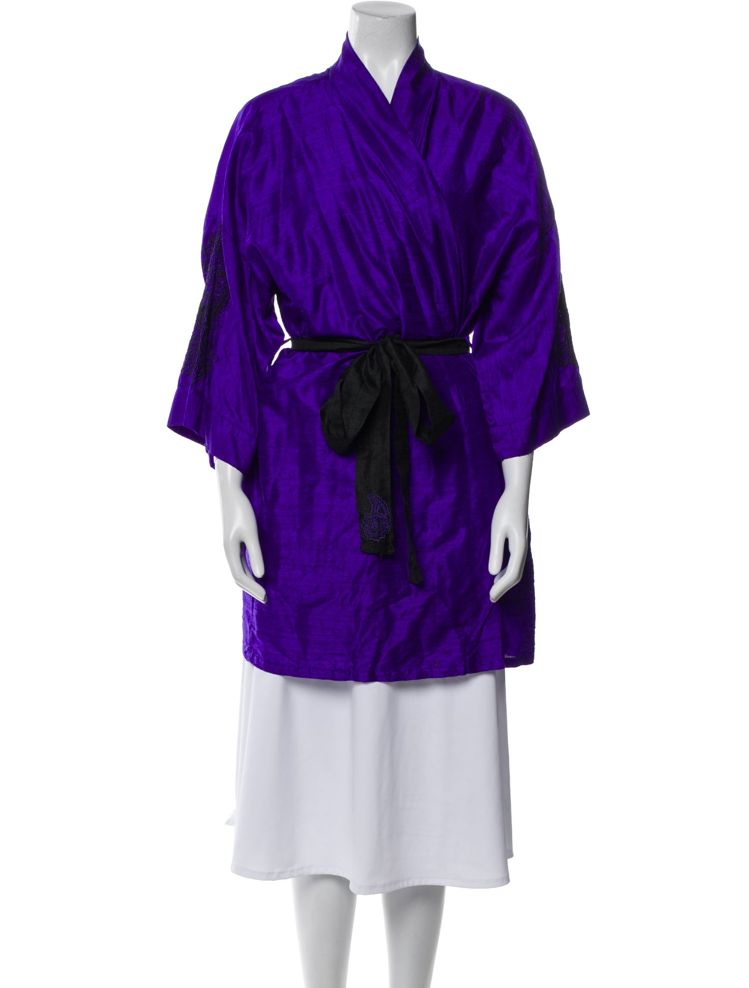 Mary McFadden Silk Embroidered Accent Robe