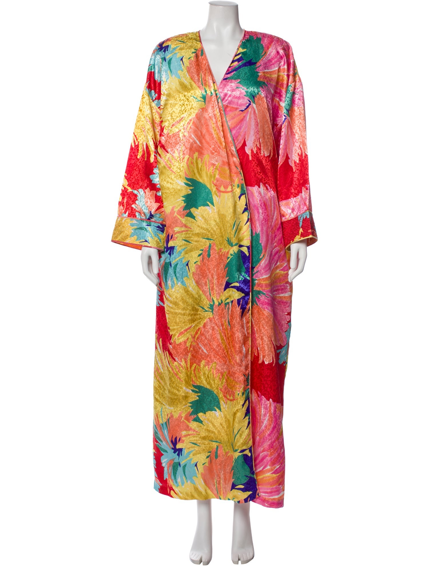Mary McFadden Printed Pleated Accents Robe