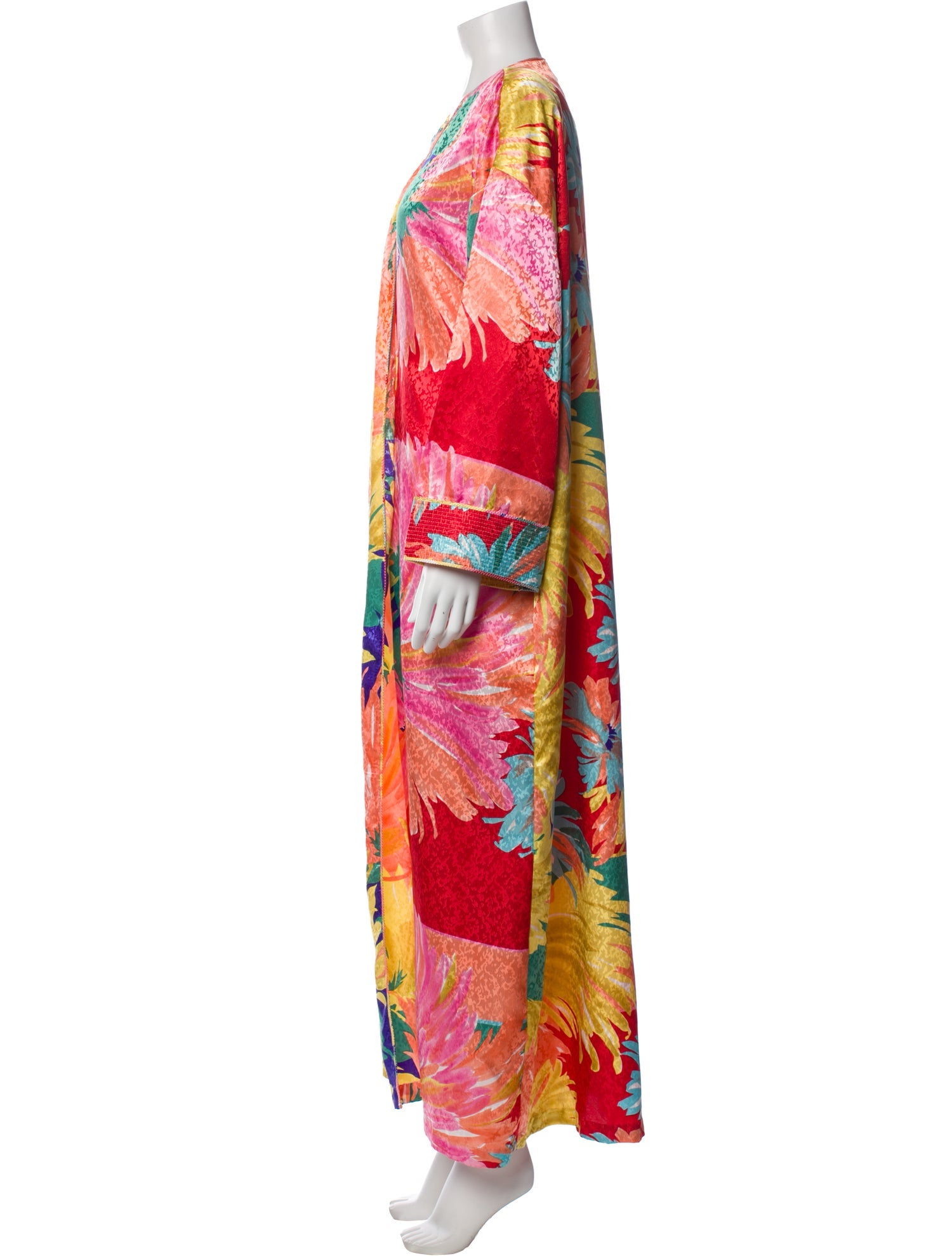 Mary McFadden Printed Pleated Accents Robe