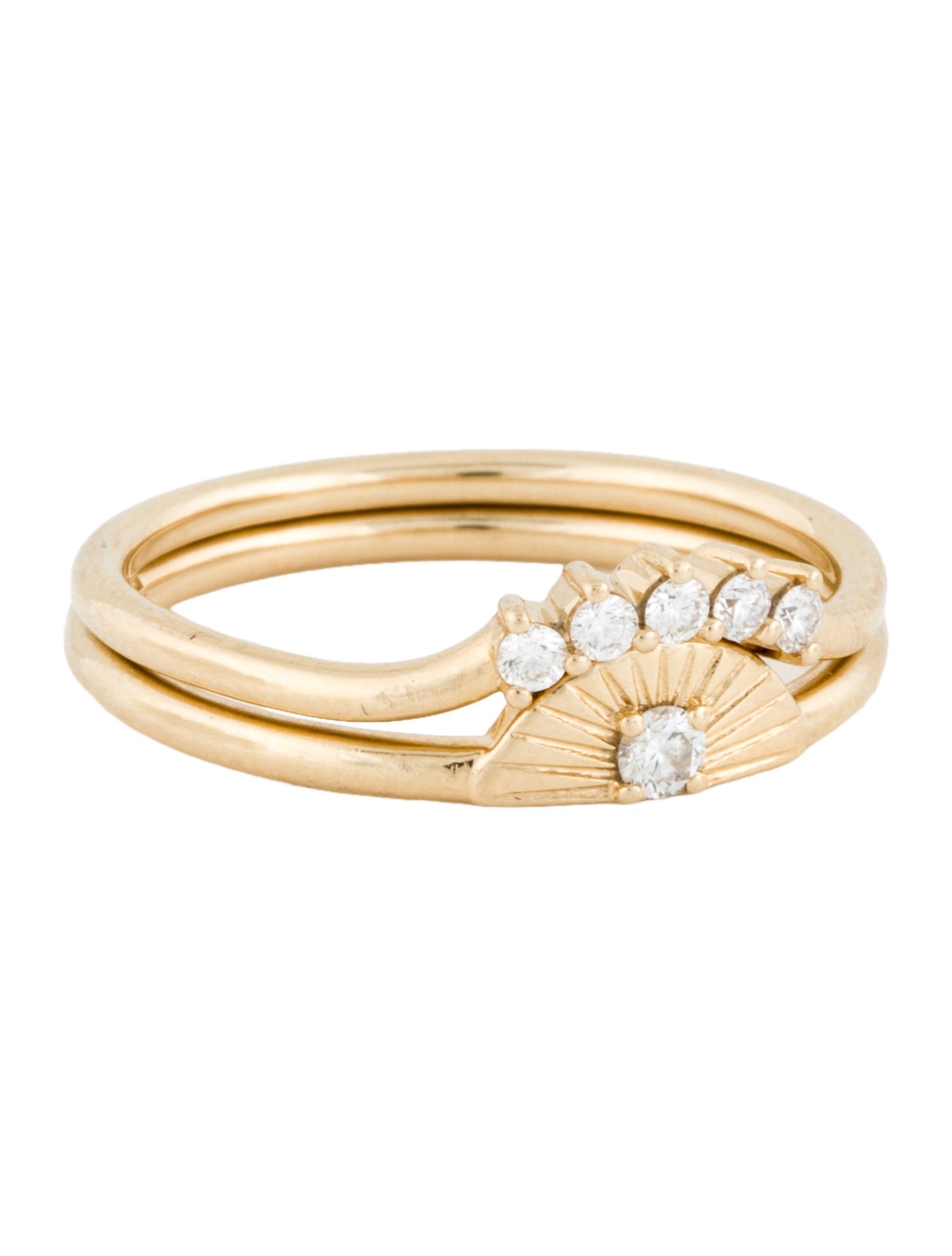 Marrow Fine 14K Diamond Crown & Sun Double Band Rings