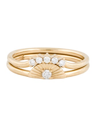 Marrow Fine 14K Diamond Crown & Sun Double Band Rings
