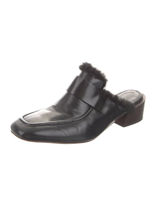 Mari Giudicelli Leather Faux Fur Trim Mules