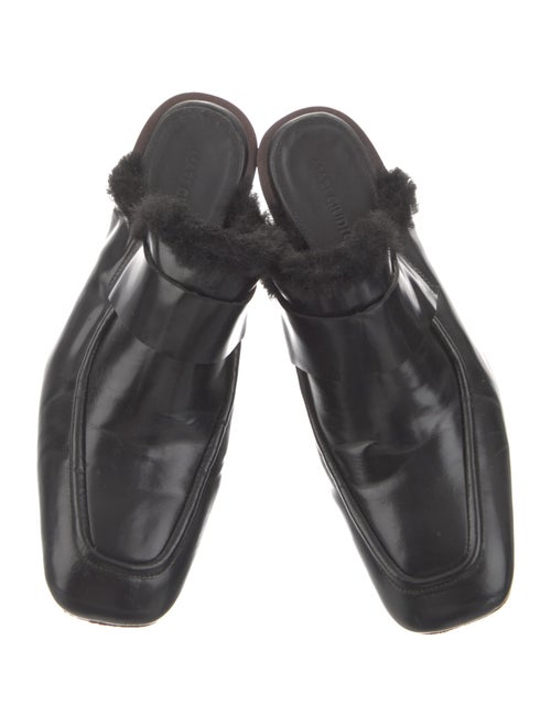 Mari Giudicelli Leather Faux Fur Trim Mules