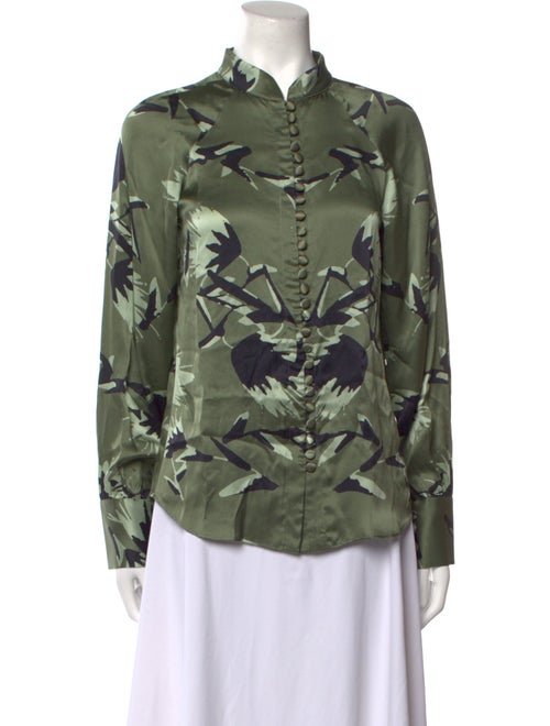 March 11 Printed Mock Neck Button-Up Top