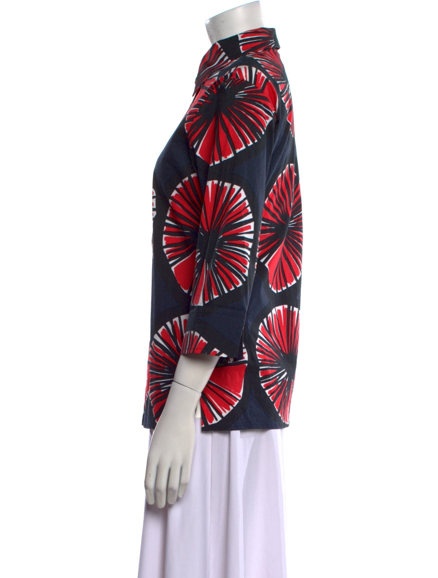 Marimekko Printed Mock Neck Button-Up Top