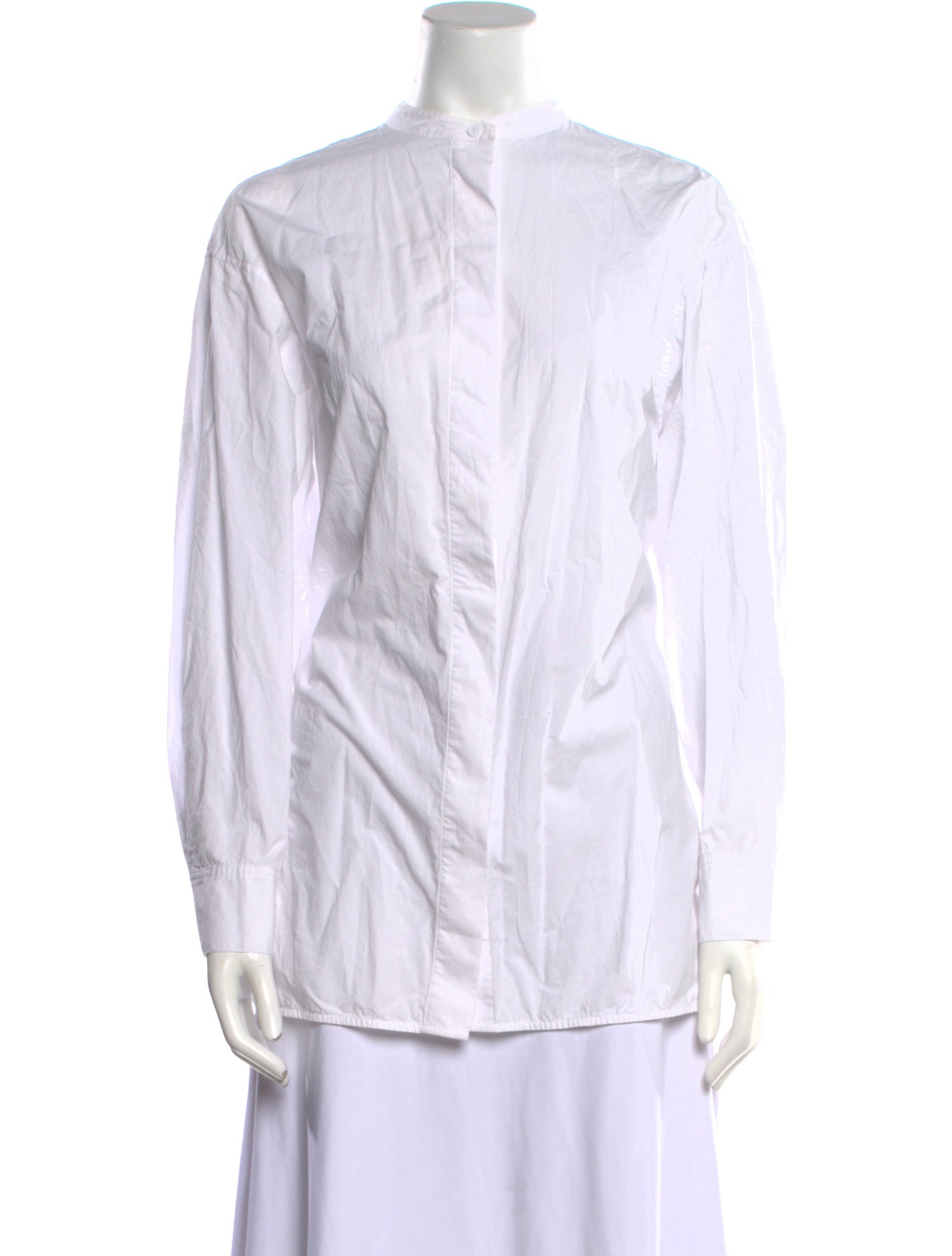 Marimekko Mock Neck Long Sleeve Button-Up Top