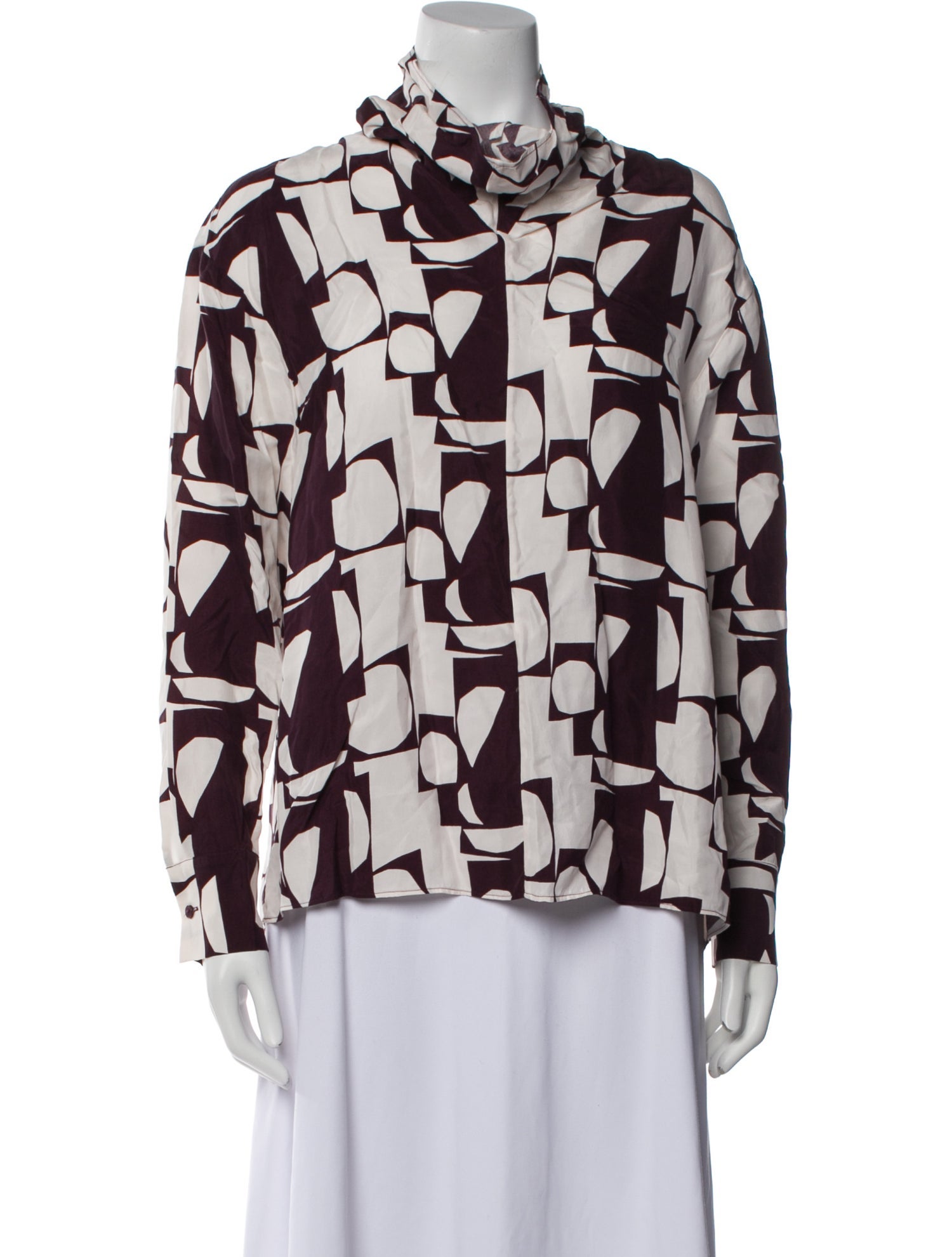 Marimekko Printed Mock Neck Button-Up Top