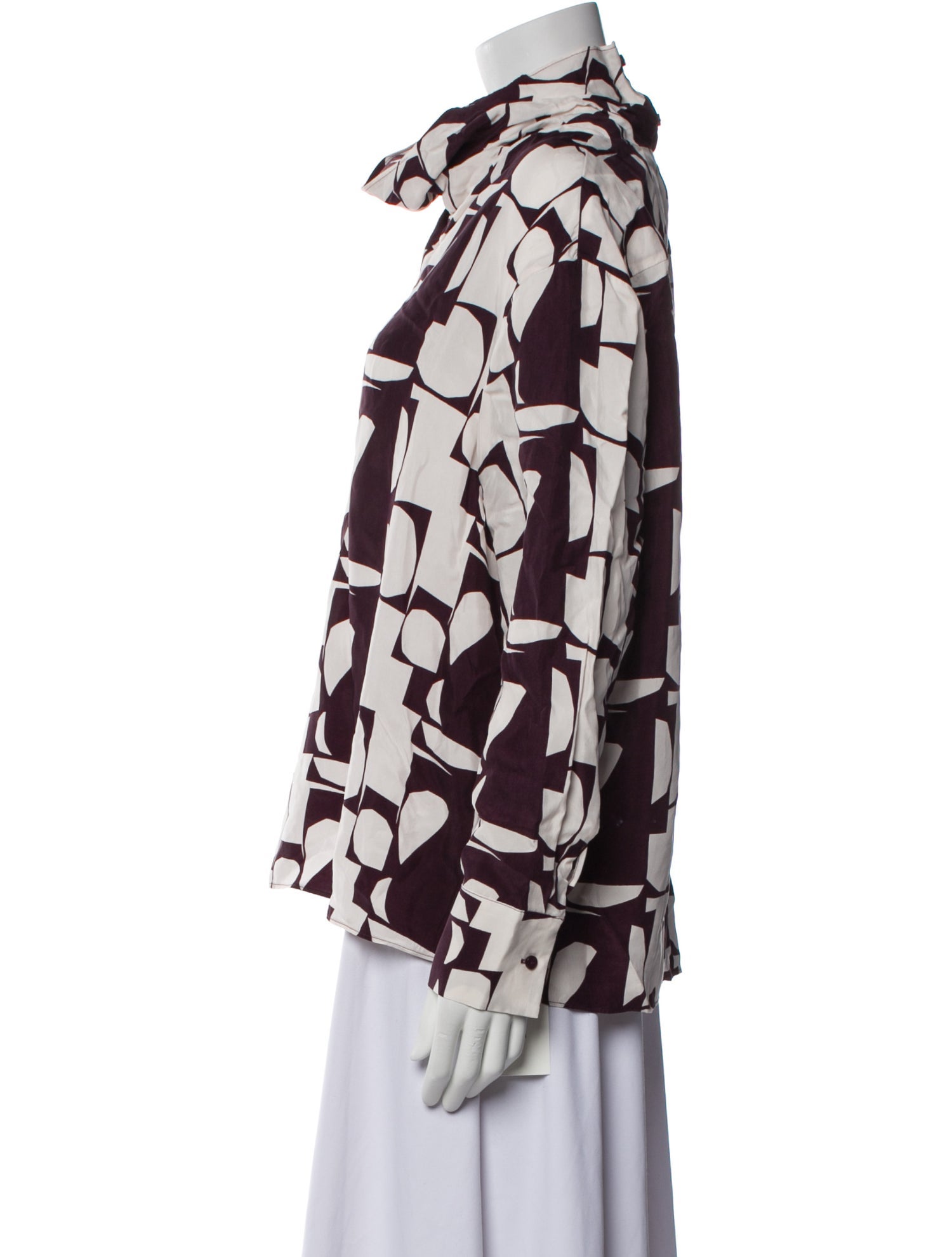 Marimekko Printed Mock Neck Button-Up Top