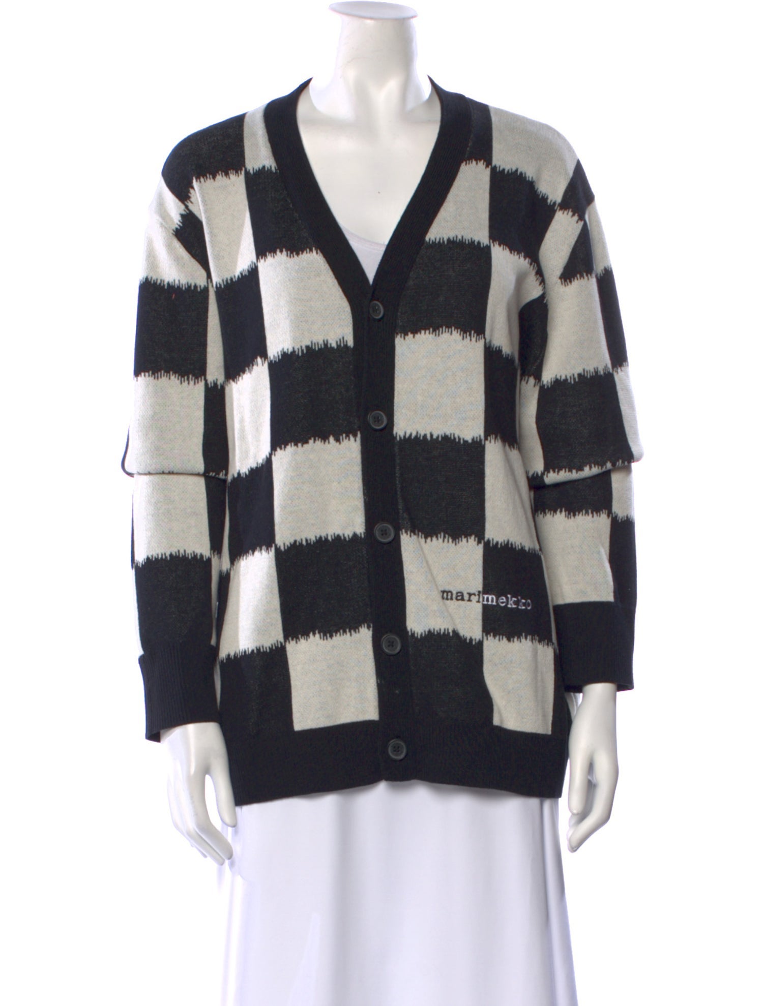 Marimekko Plaid Print V-Neck Sweater