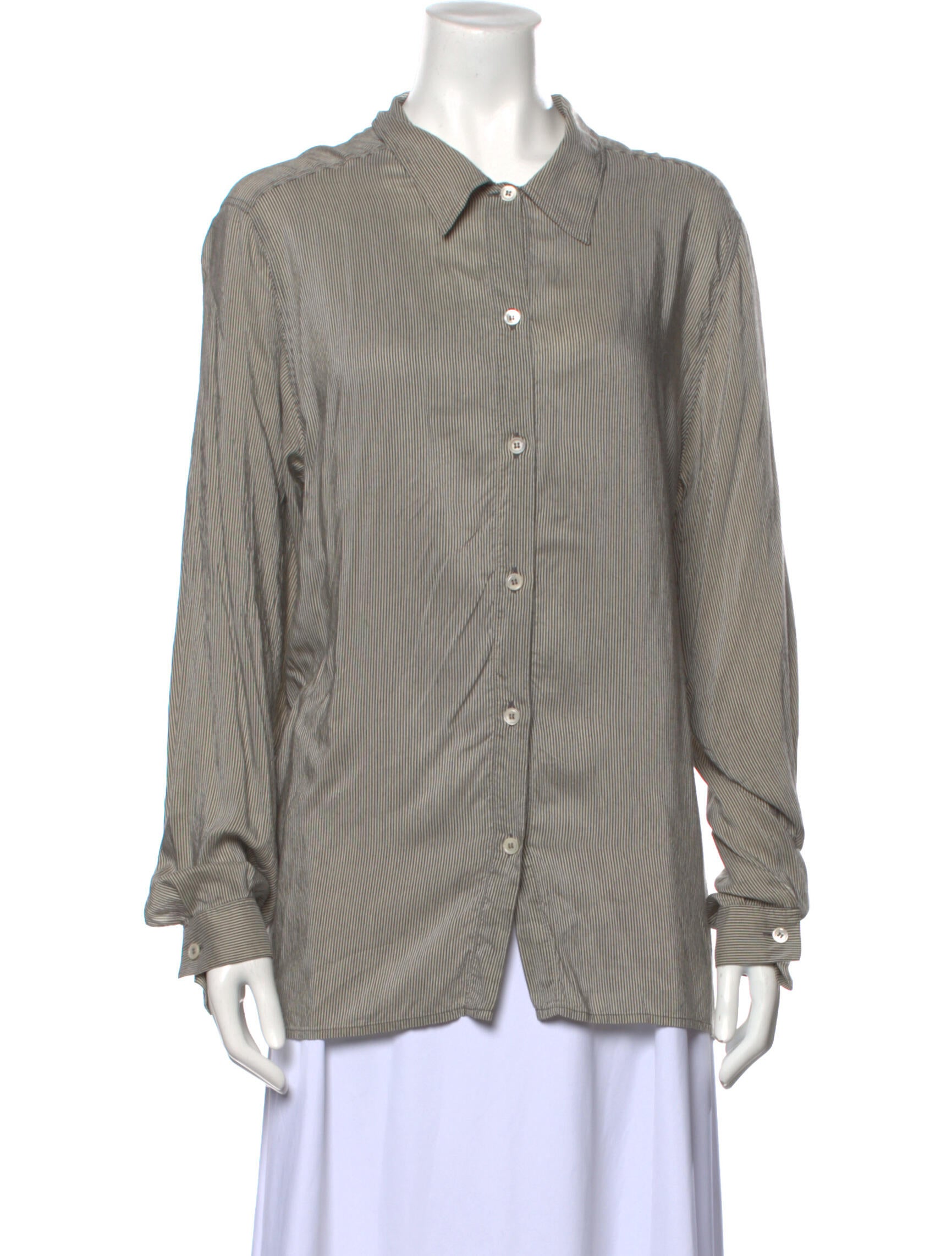 Marina Rinaldi Striped Long Sleeve Button-Up Top