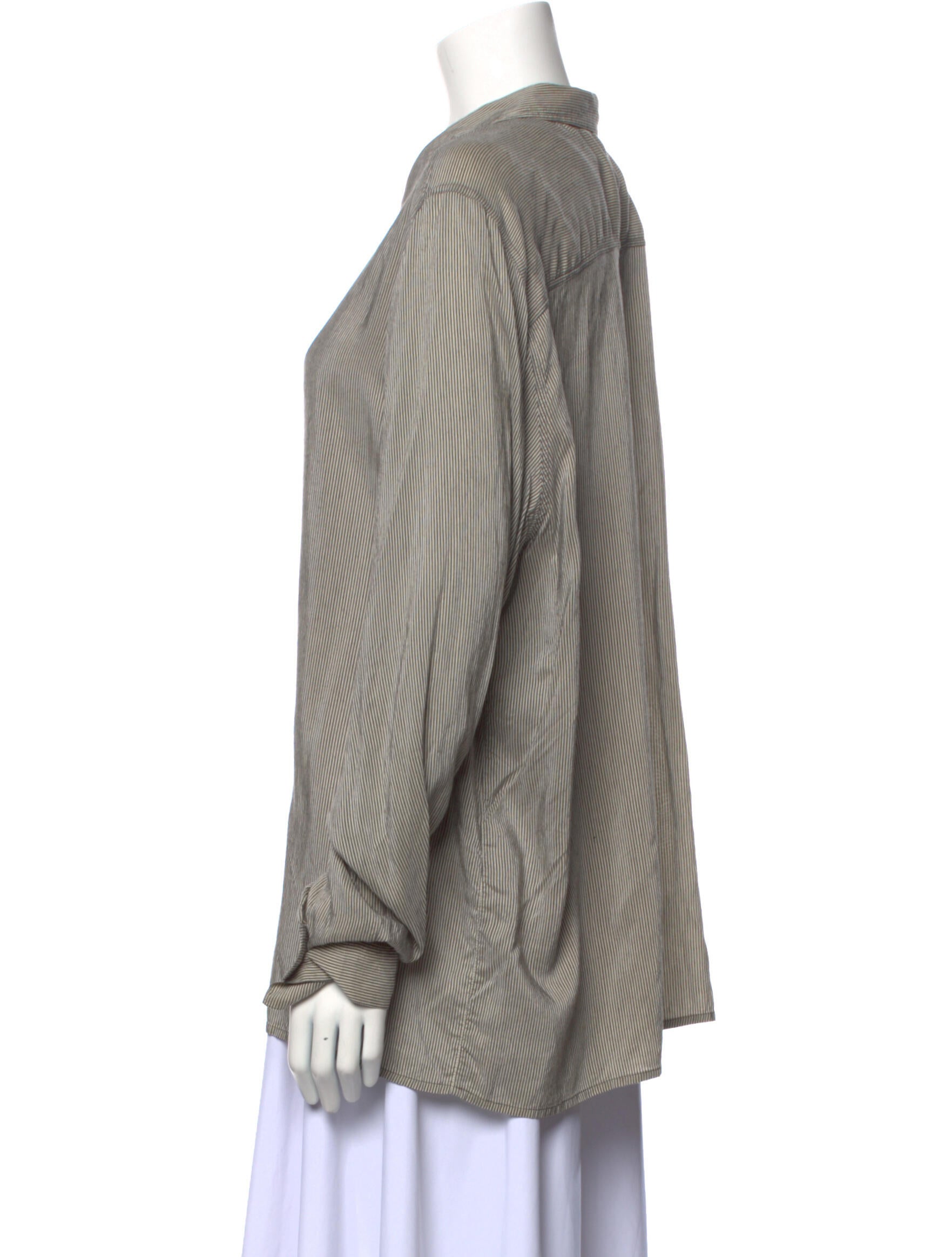 Marina Rinaldi Striped Long Sleeve Button-Up Top