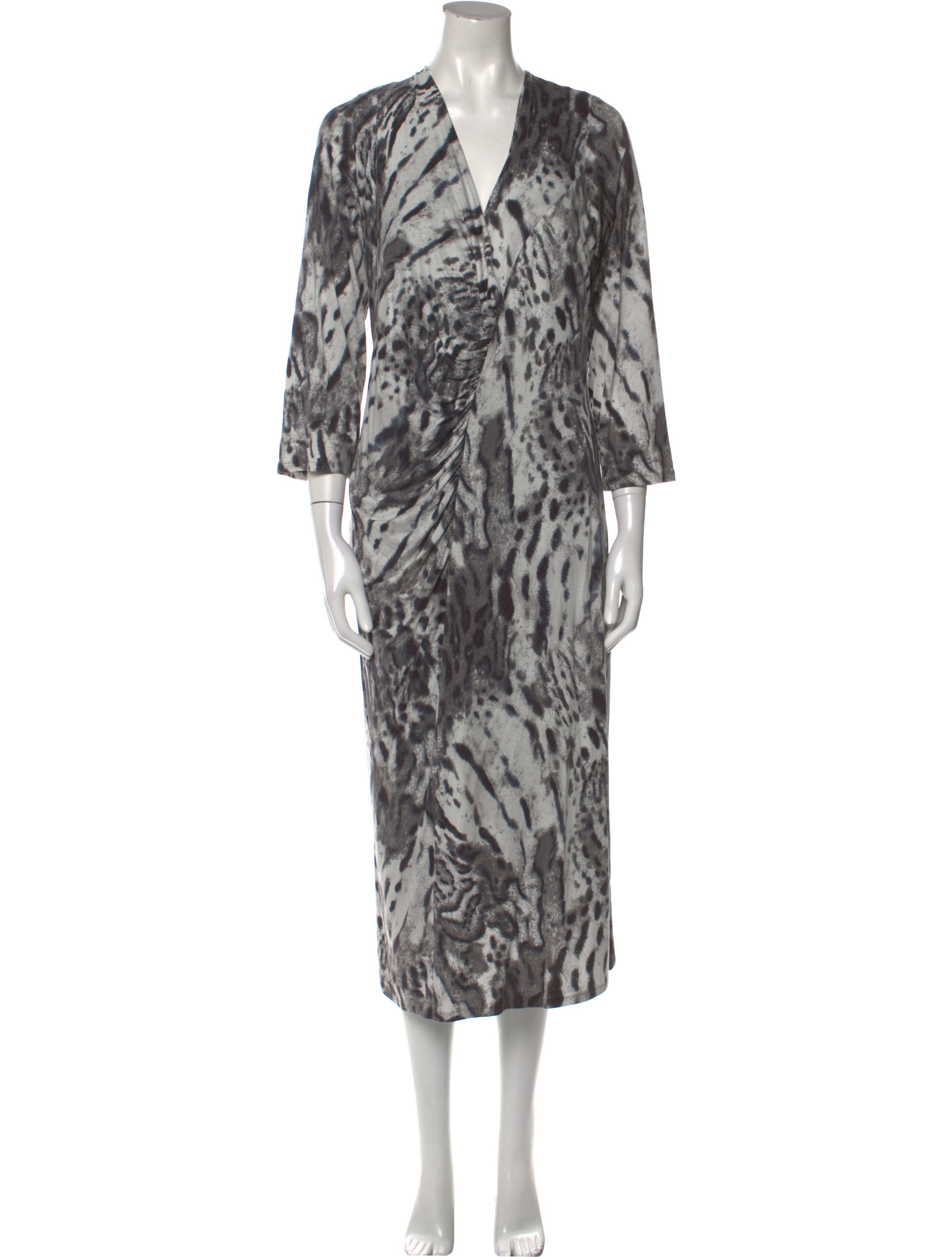 Marina Rinaldi Animal Print Long Dress Grey Dresses, Clothing