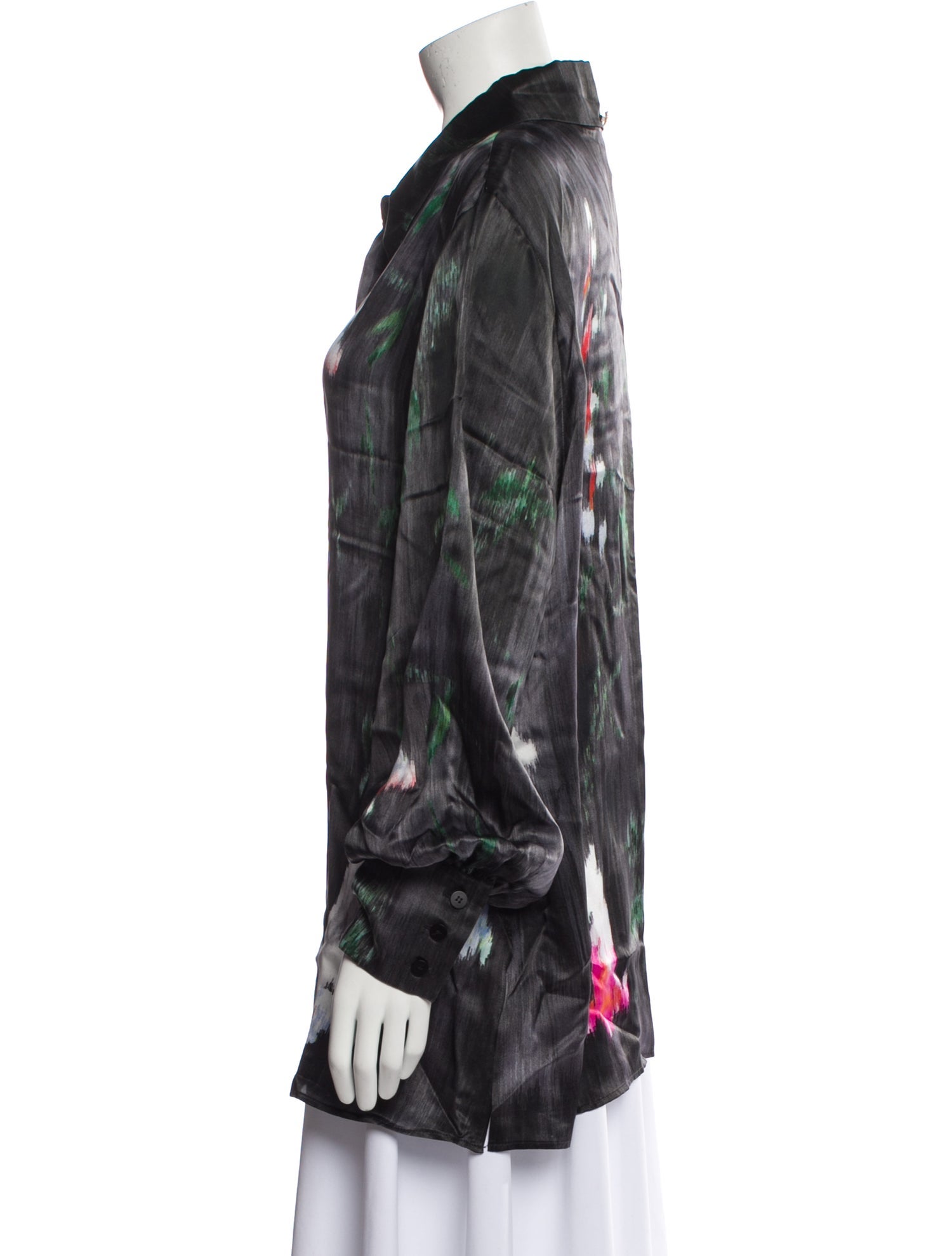 Marina Rinaldi Silk Floral Print Button-Up Top