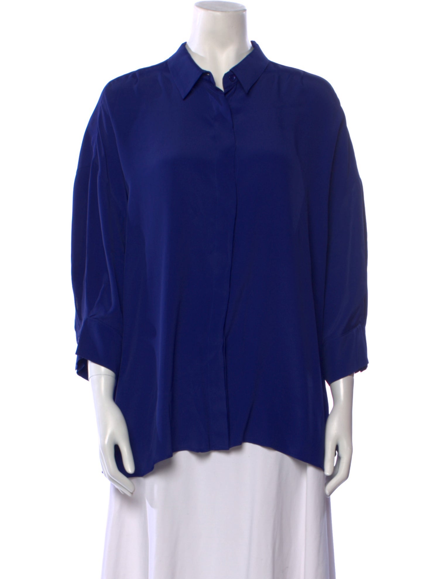 Marina Rinaldi Silk Three-Quarter Sleeve Button-Up Top