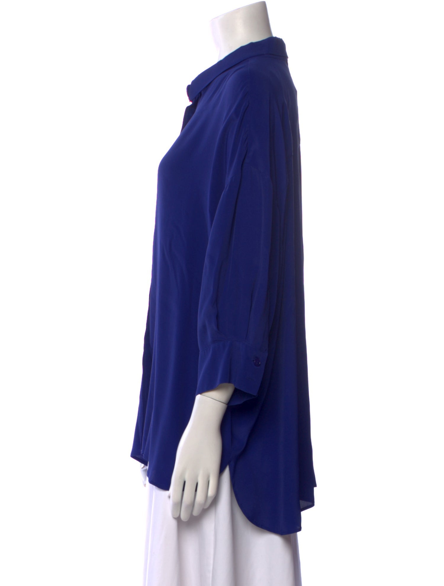 Marina Rinaldi Silk Three-Quarter Sleeve Button-Up Top