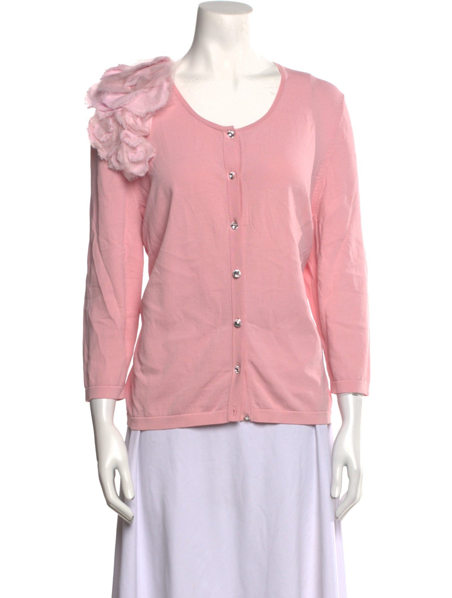 Marina Rinaldi Scoop Neck Three-Quarter Sleeve Button-Up Top