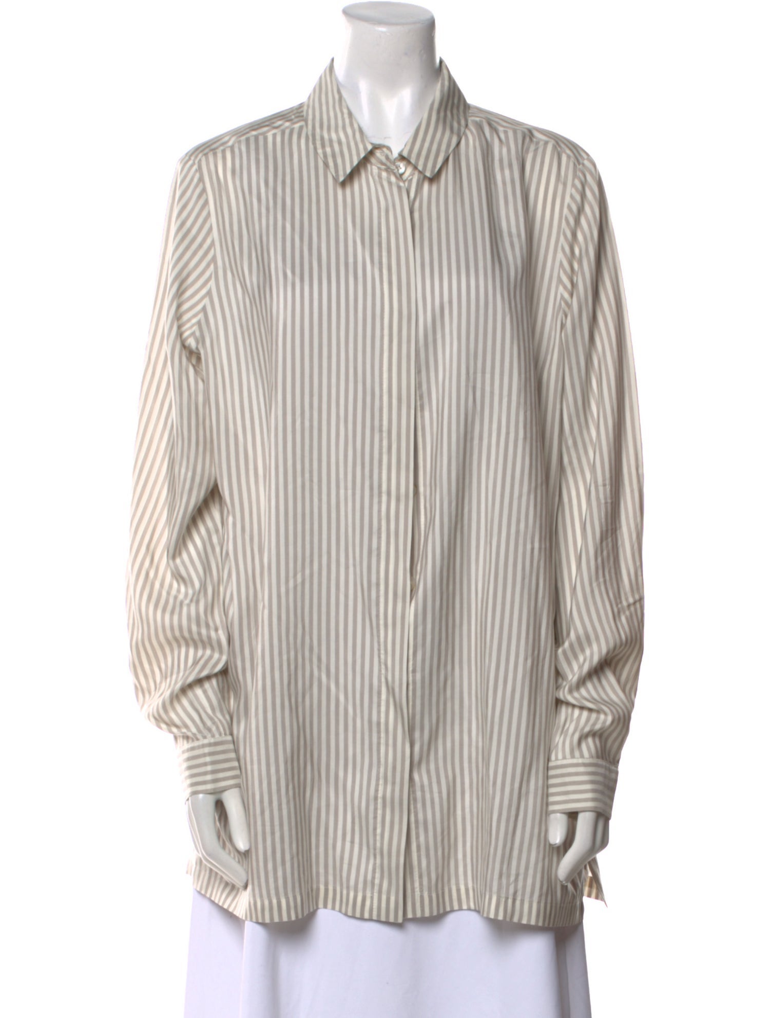 Marina Rinaldi Silk Striped Button-Up Top