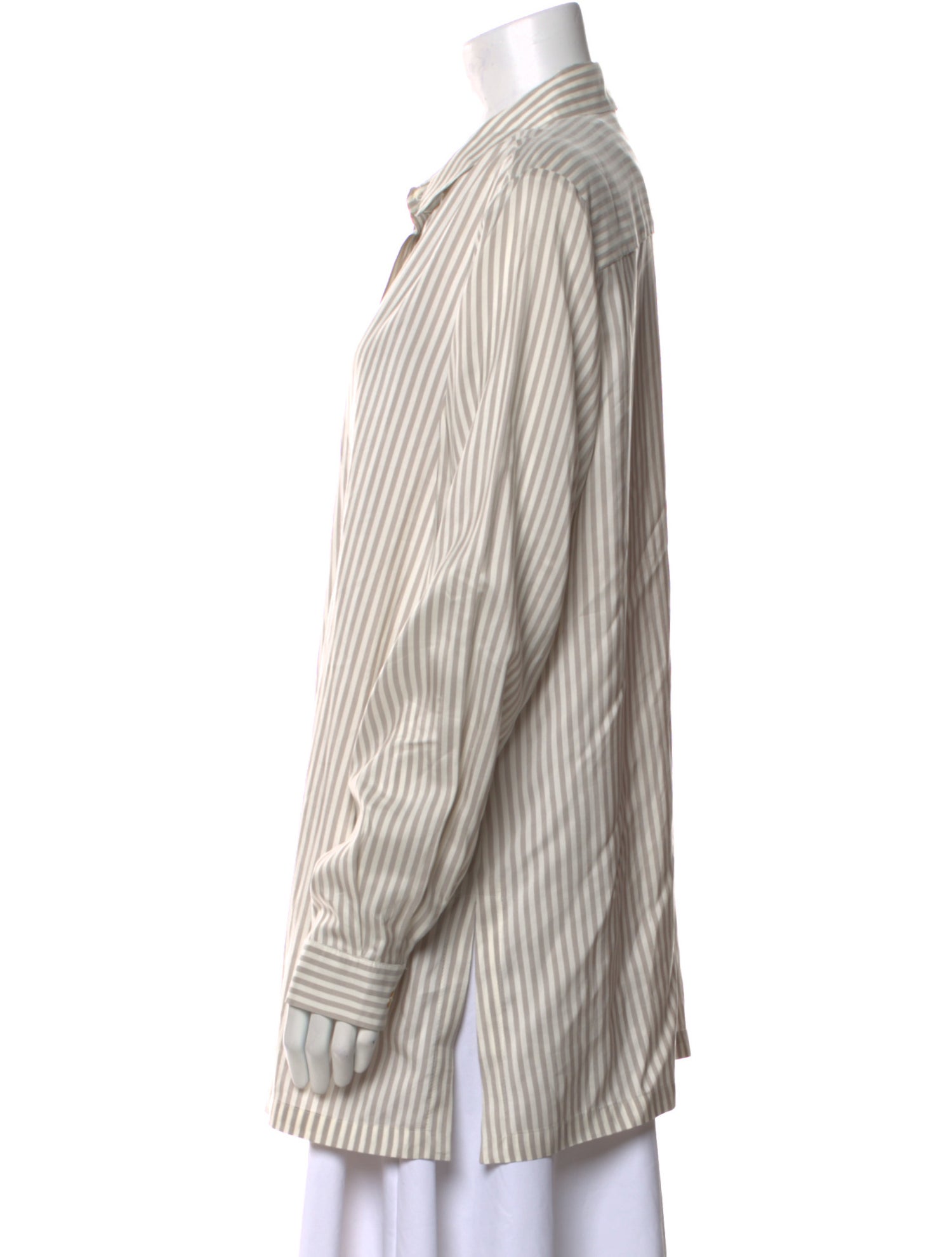 Marina Rinaldi Silk Striped Button-Up Top