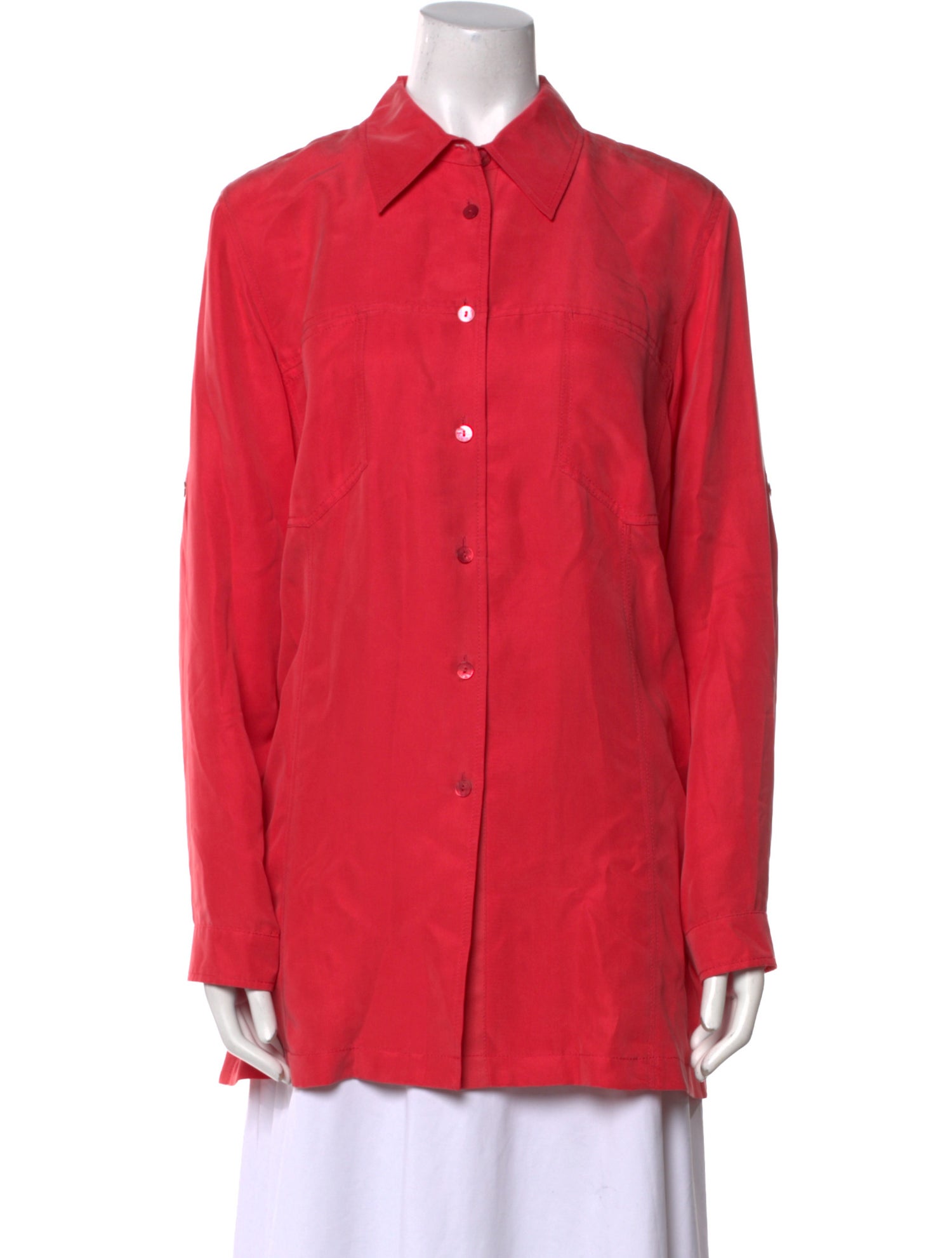Marina Rinaldi Silk Long Sleeve Button-Up Top