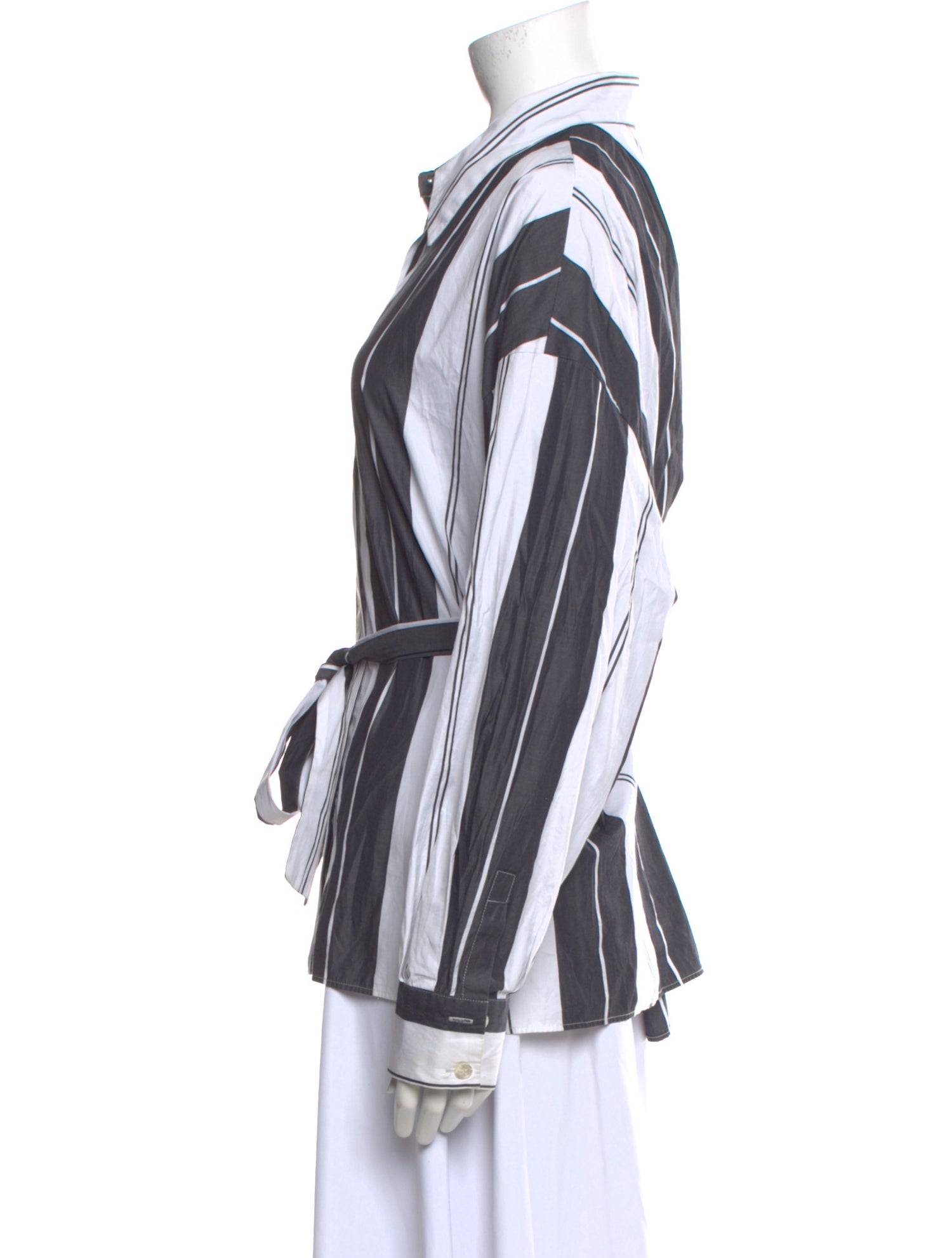 Marina Rinaldi Striped Long Sleeve Button-Up Top