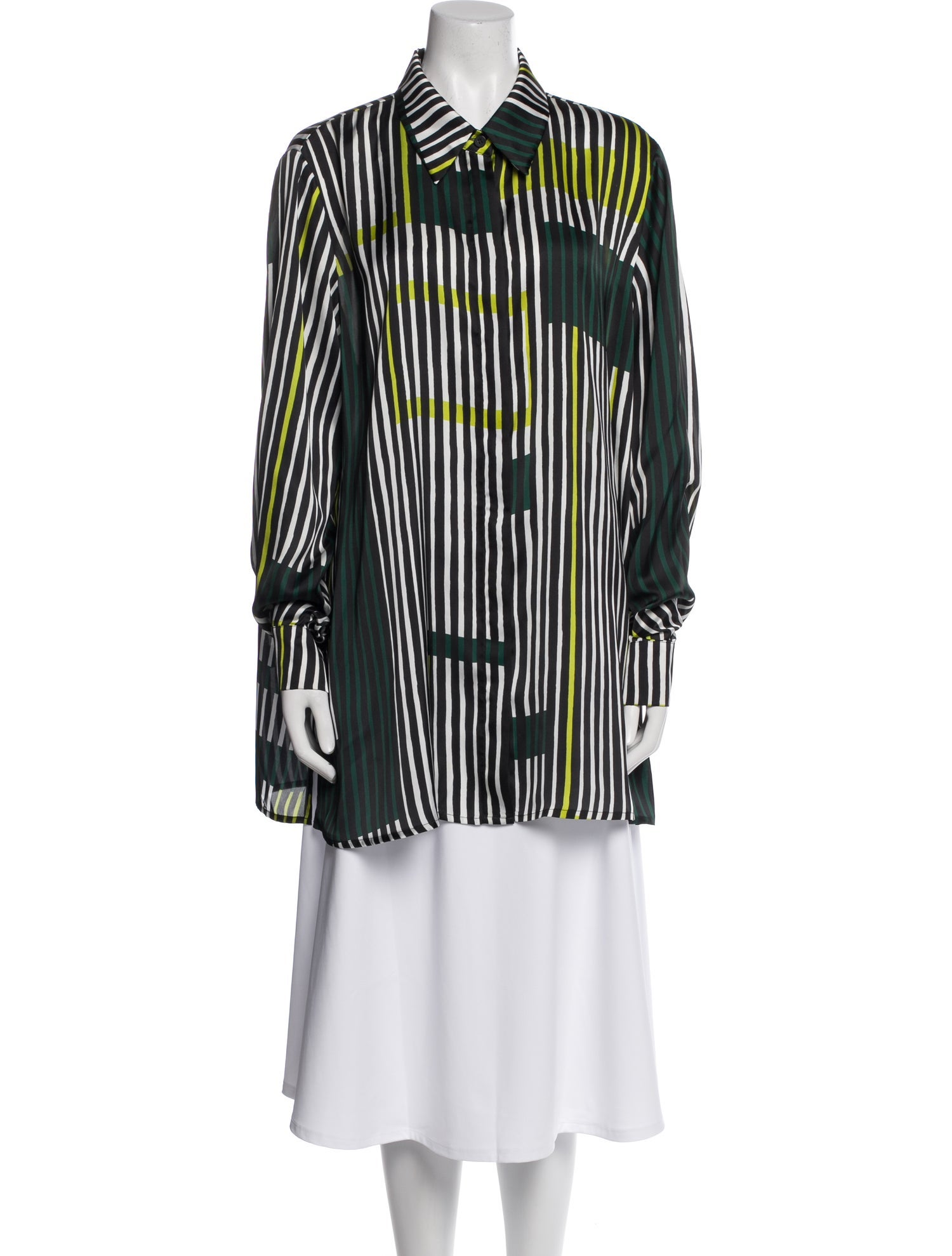 Marina Rinaldi Striped Long Sleeve Button-Up Top