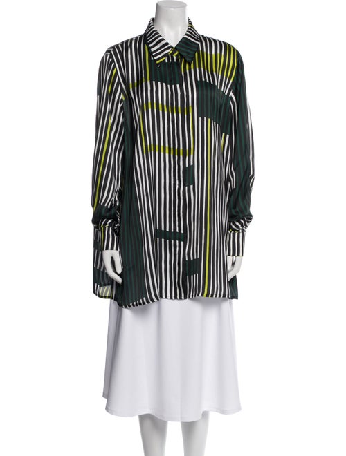 Marina Rinaldi Striped Long Sleeve Button-Up Top