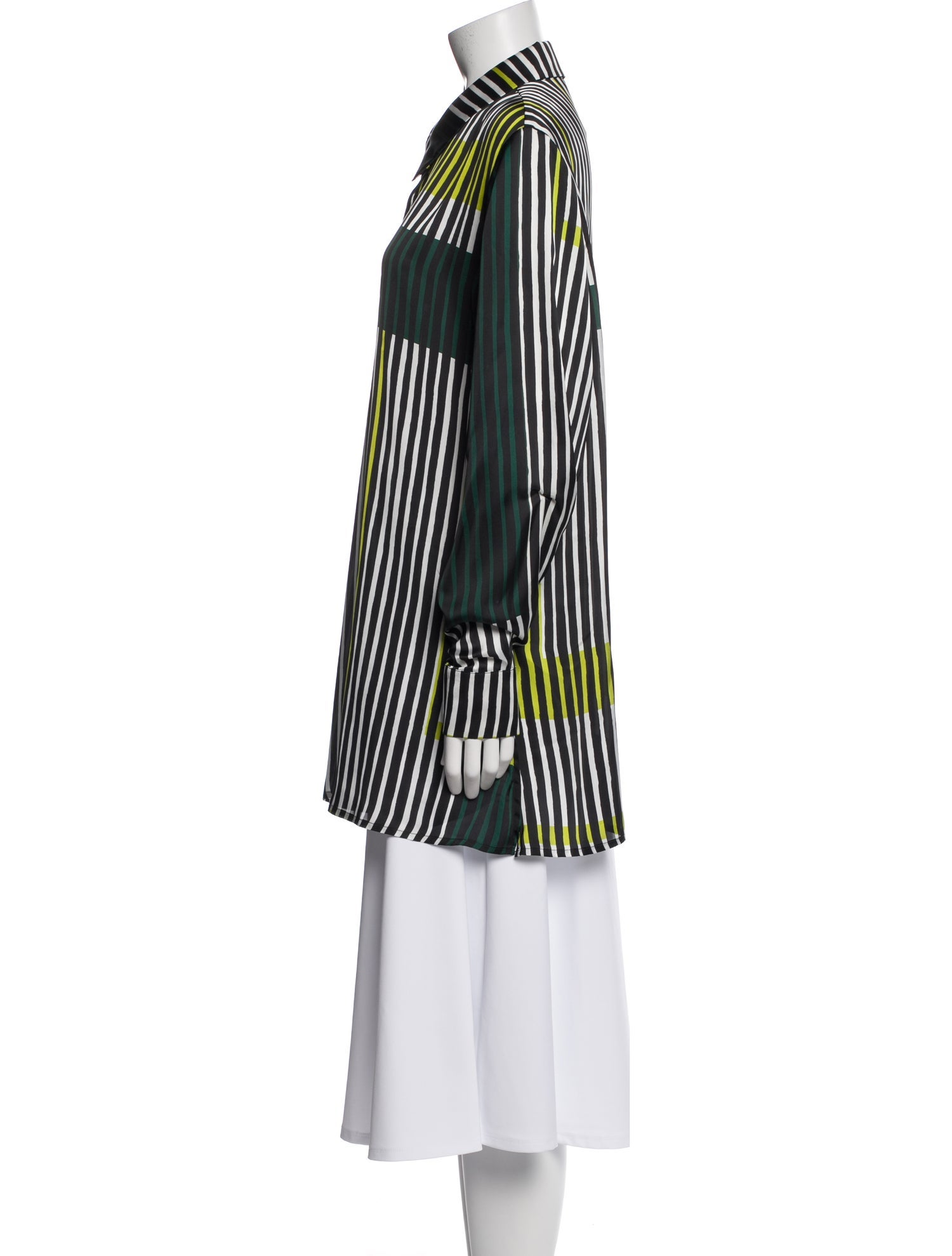 Marina Rinaldi Striped Long Sleeve Button-Up Top