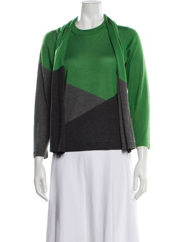 Pre-owned Marlowe Cashmere Colorblock Pattern Sweater In Green