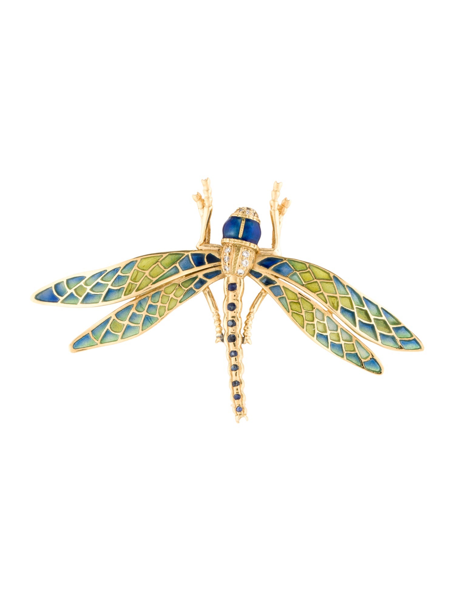 Brooch 18K Sapphire & Diamond Dragonfly Pendant