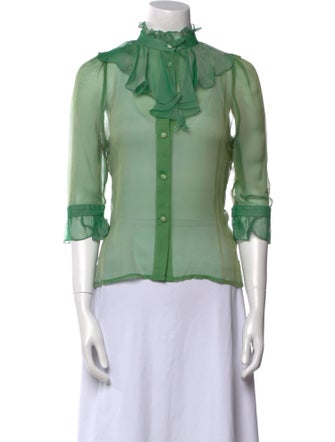 Matthew Williamson Silk Mock Neck Button-Up Top