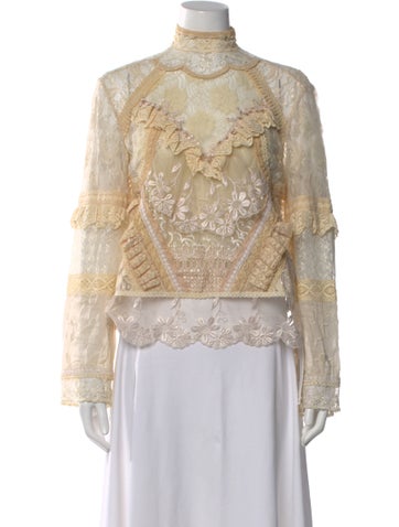 Pre-owned Matthew Williamson Floral Print Turtleneck Blouse In Neutral