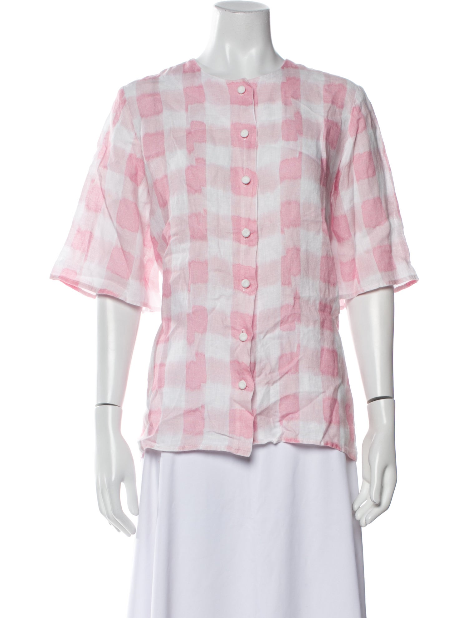 Marta Ferri Linen Plaid Print Blouse