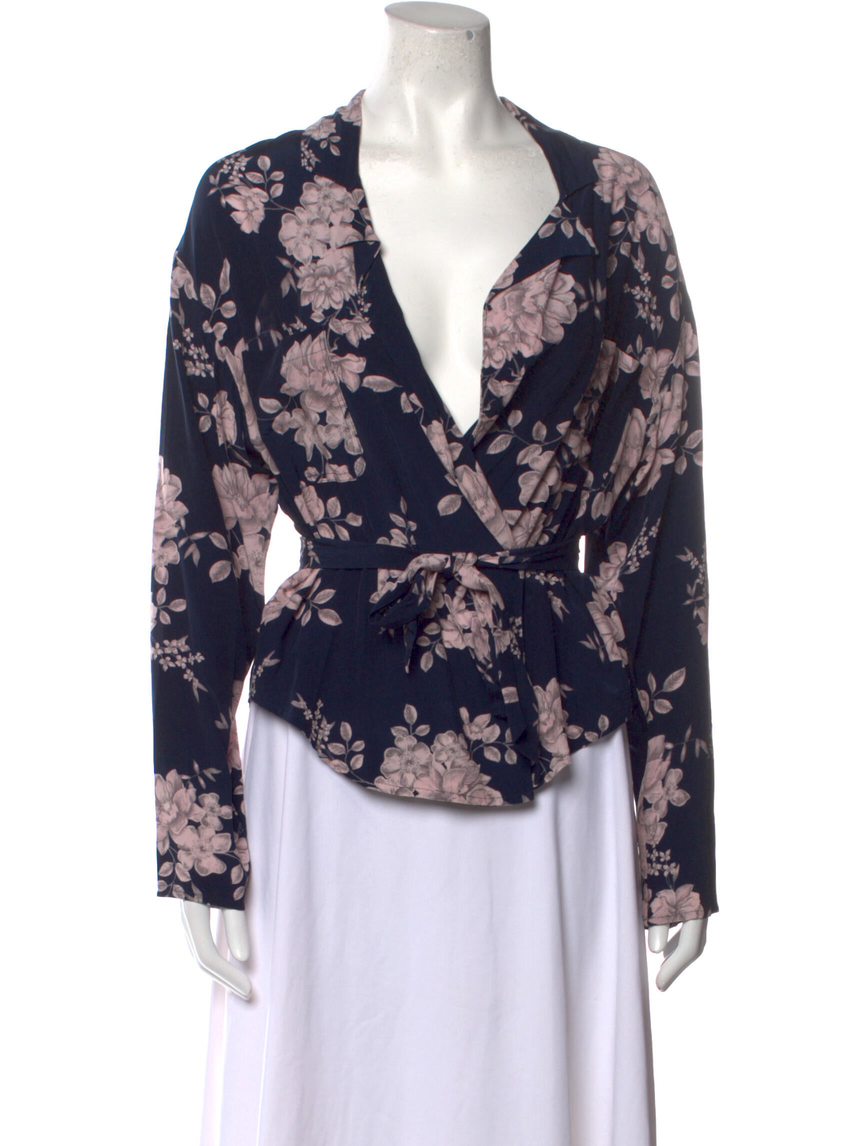 Marissa Webb Floral Print Plunge Neckline Blouse
