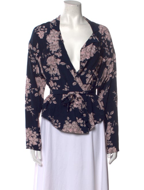 Marissa Webb Floral Print Plunge Neckline Blouse