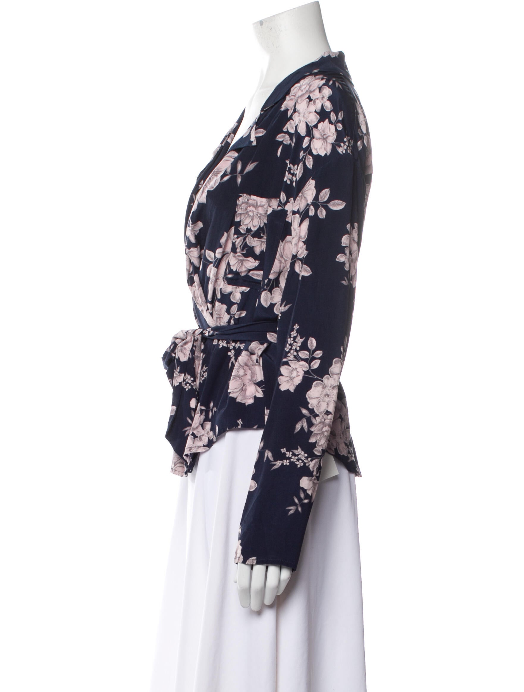 Marissa Webb Floral Print Plunge Neckline Blouse