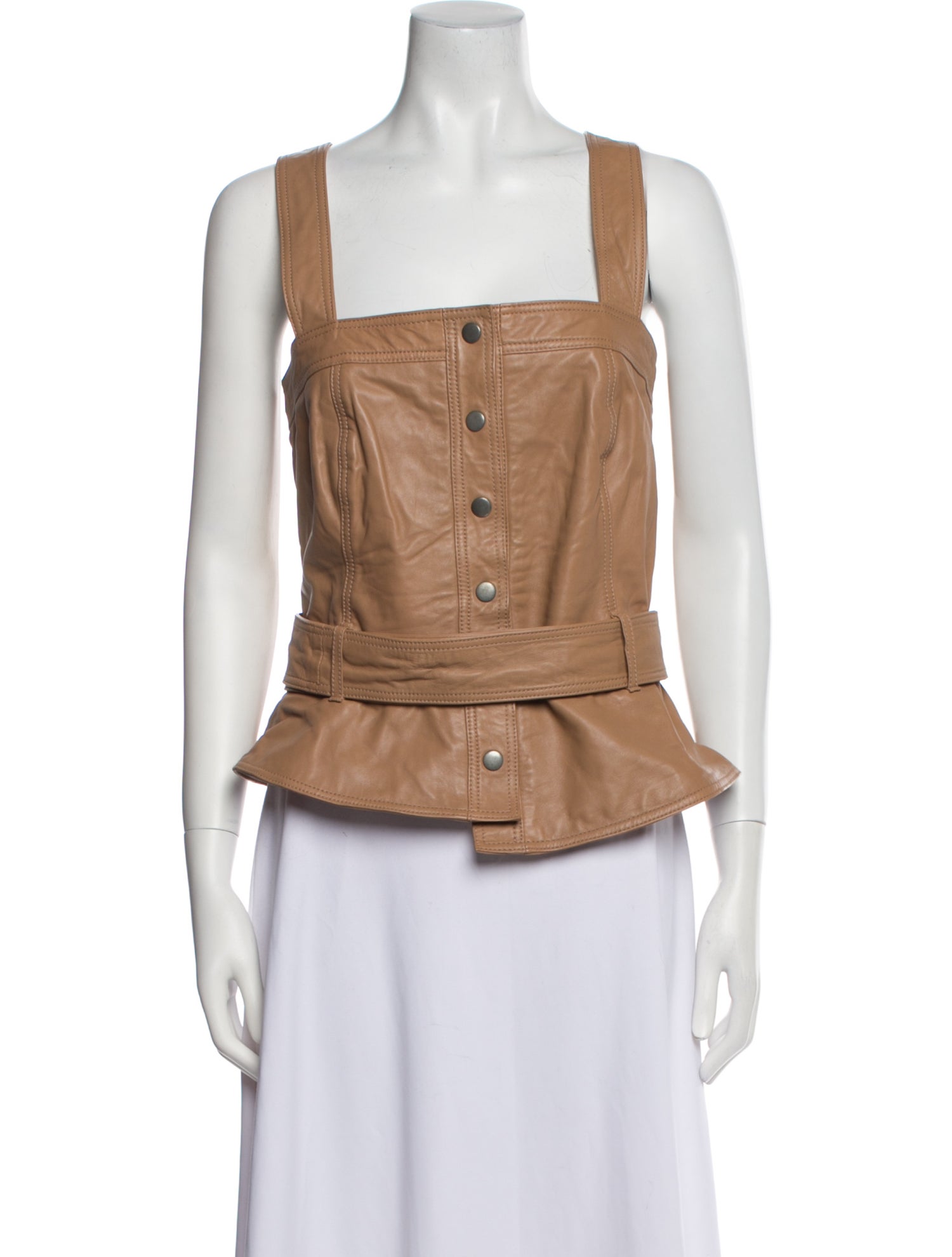 Marissa Webb Lamb Leather Square Neckline Crop Top