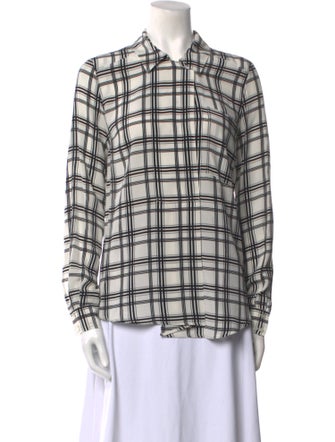 Marissa Webb Silk Plaid Print Button-Up Top