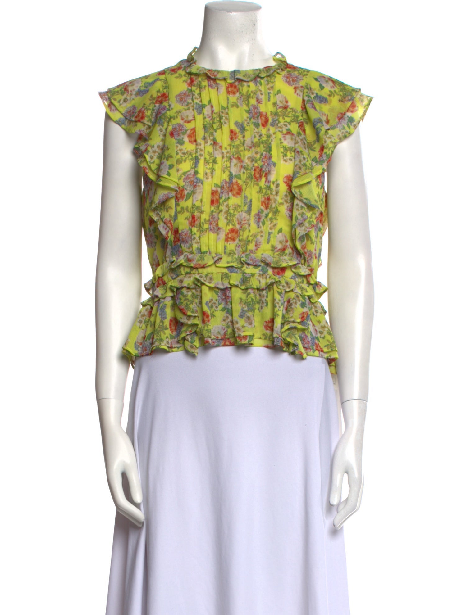 Marissa Webb Floral Print Crew Neck Crop Top