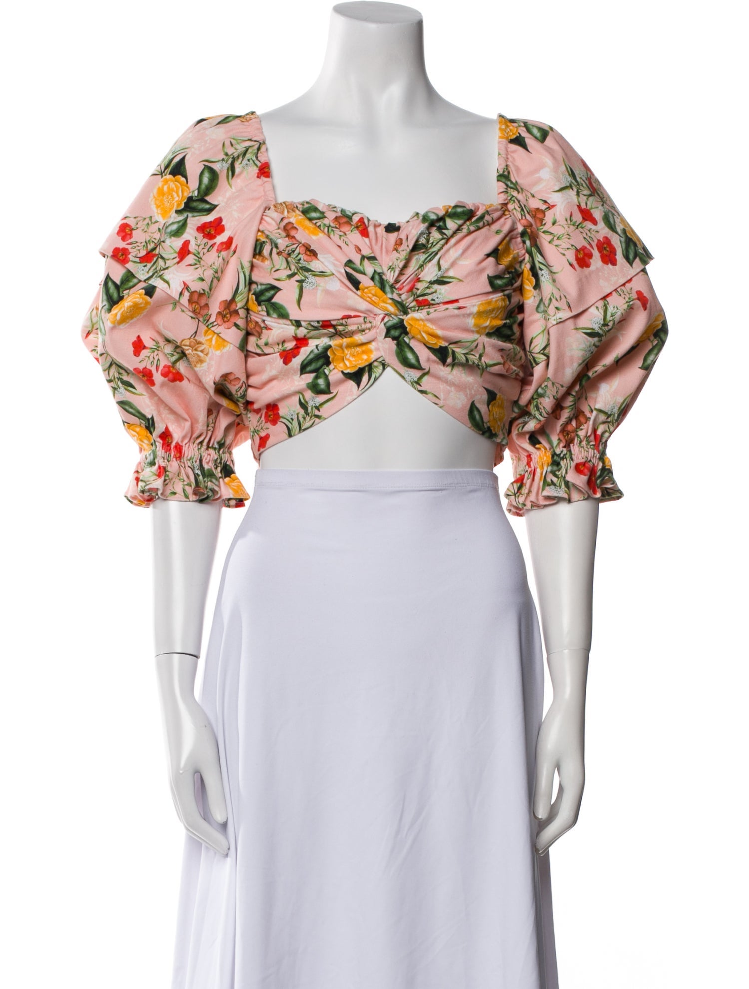 Marissa Webb Floral Print Square Neckline Crop Top