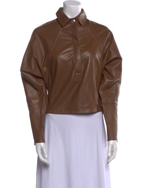 Marissa Webb Lamb Leather Long Sleeve Button-Up Top
